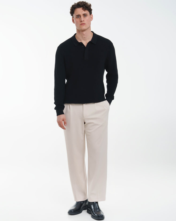 Concealed Placket Knit Polo (Black)