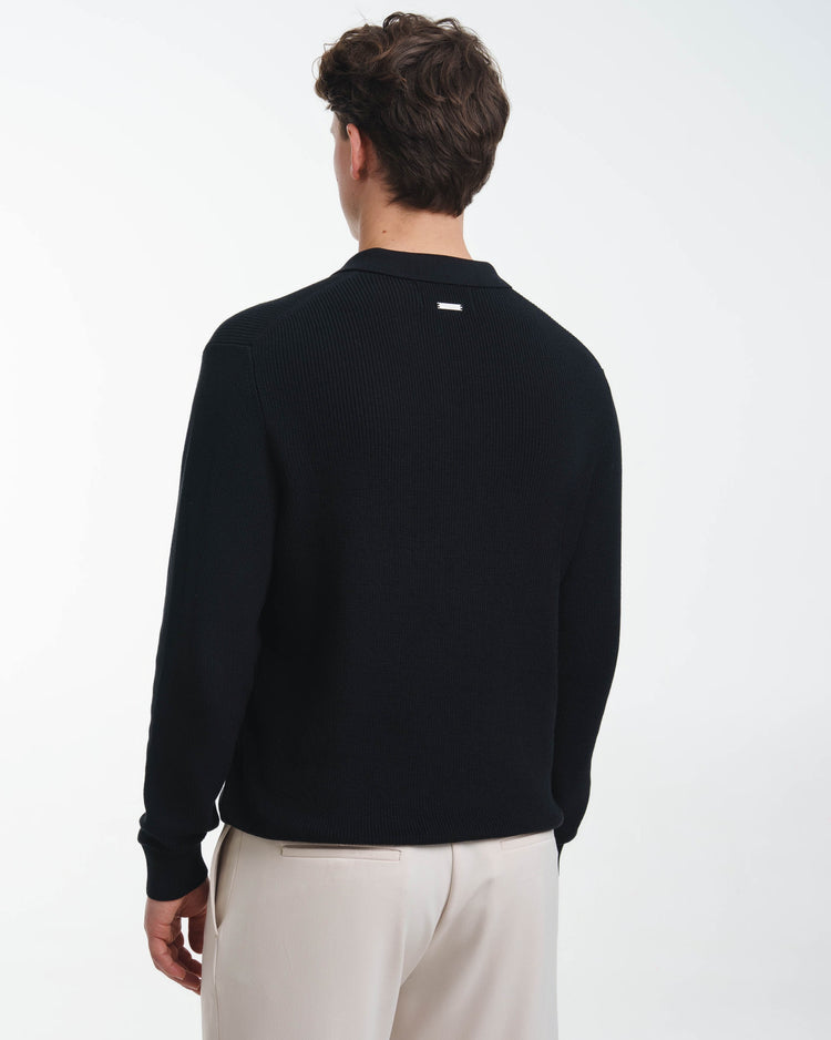 Concealed Placket Knit Polo (Black)