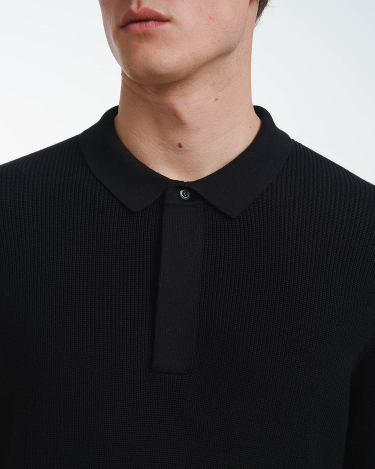 Concealed Placket Knit Polo (Black)