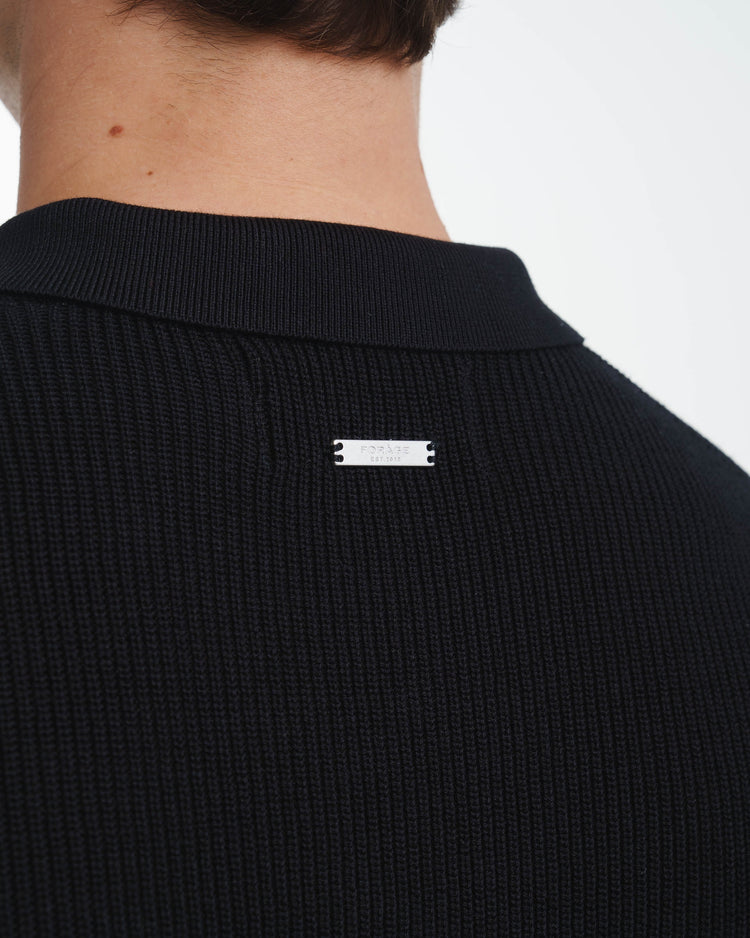 Concealed Placket Knit Polo (Black)