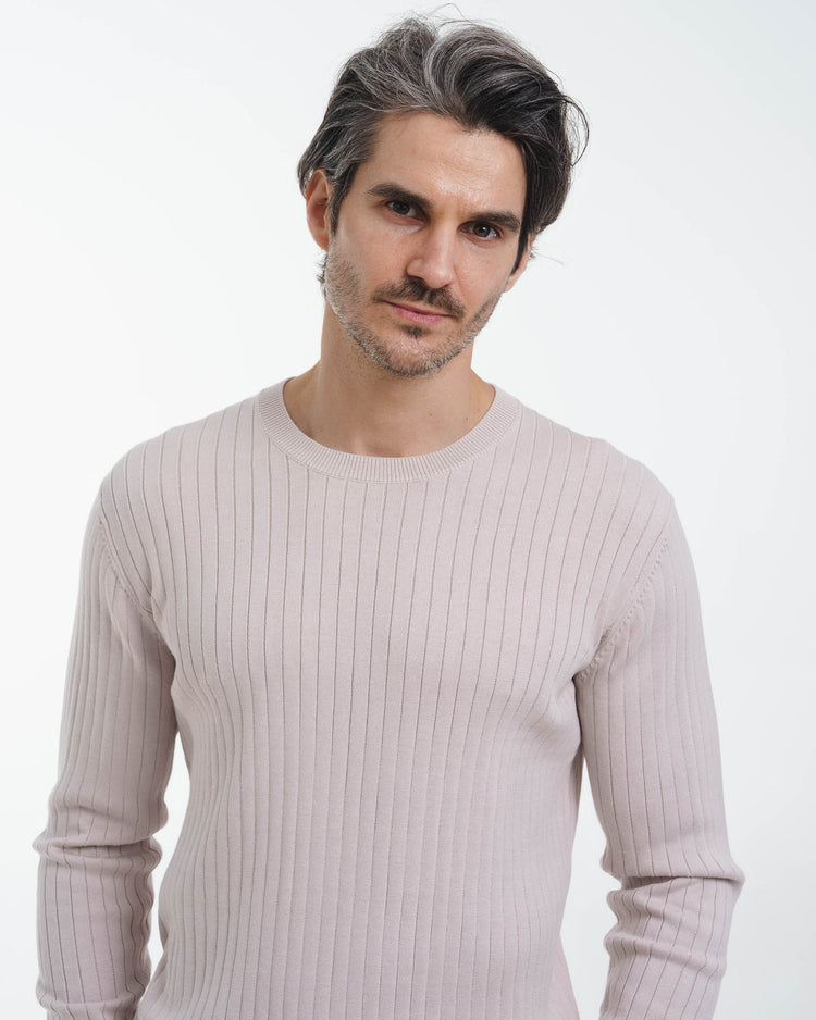 Wide Rib Knit Crewneck (Taupe)