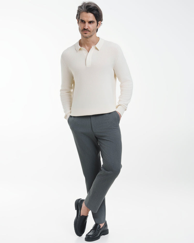 Concealed Placket Knit Polo (Off-White)