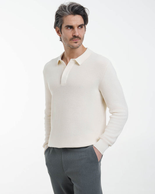 Concealed Placket Knit Polo (Off-White)