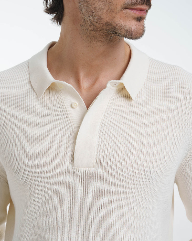 Concealed Placket Knit Polo (Off-White)
