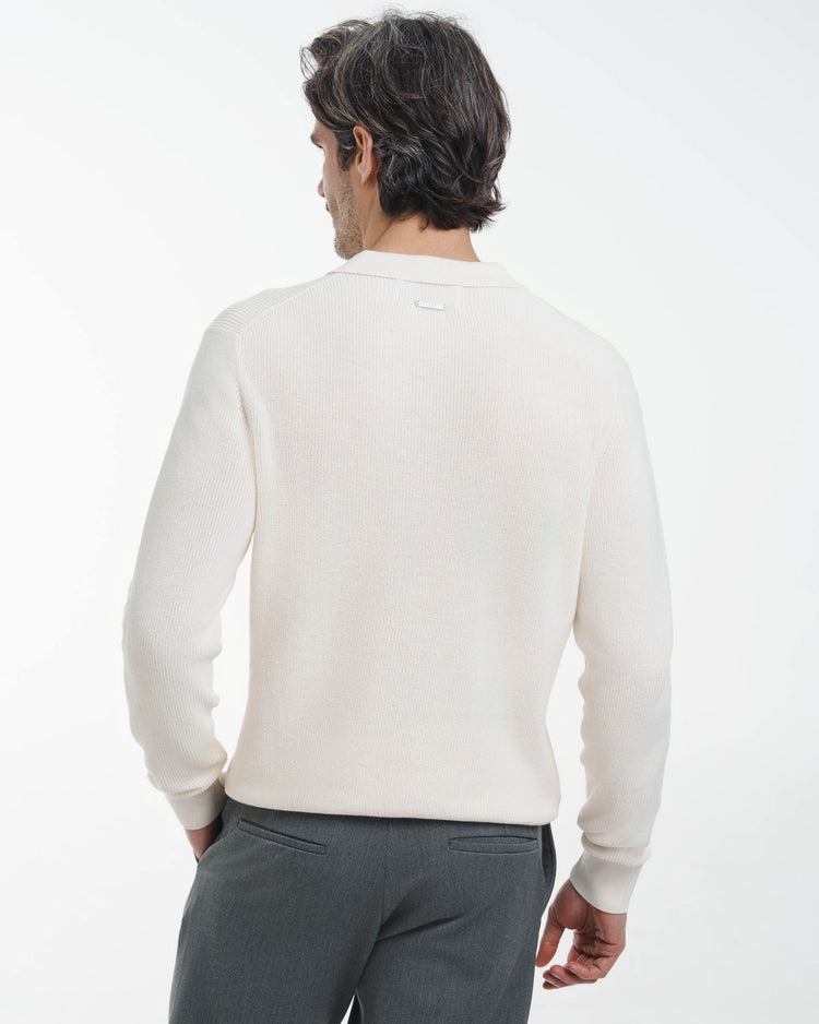 Concealed Placket Knit Polo (Off-White)