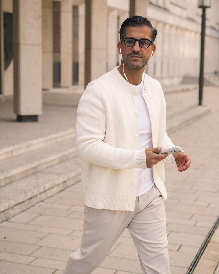 Wool Button Down Knit Cardigan (Off-White)