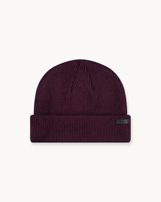 Leather Patch Beanie (bordeaux)
