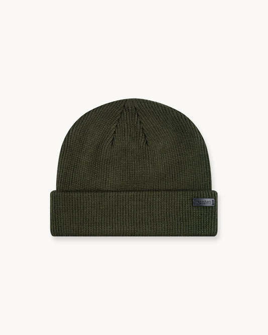 Leather Patch Beanie (olive)