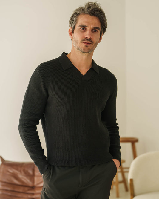 Rib Knit Polo (Black)