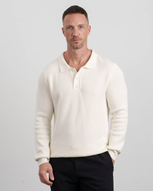 Ribbed Knit Polo (Off-white)