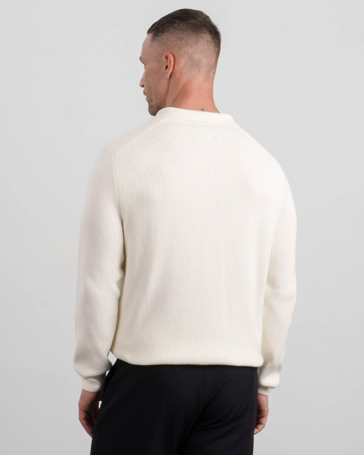 Ribbed Knit Polo (Off-white)