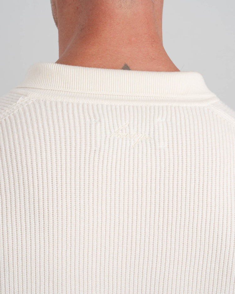 Ribbed Knit Polo (Off-white)