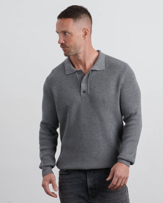 Ribbed Knit Polo (Grey)