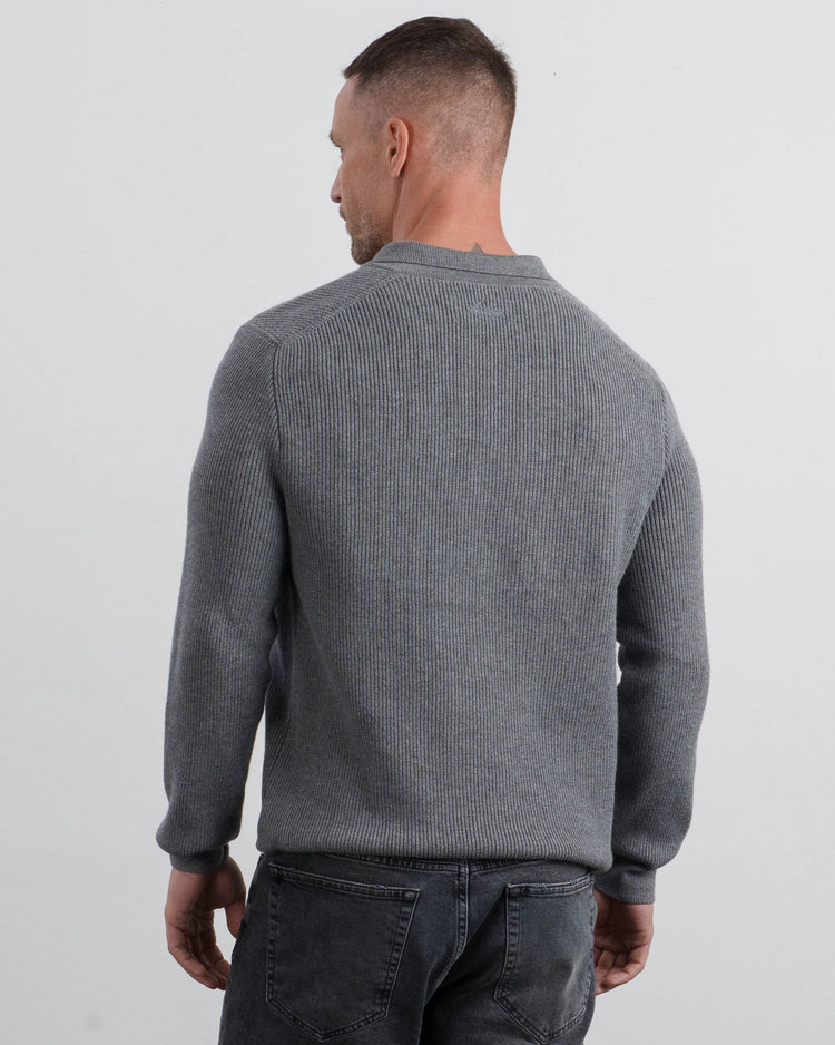 Ribbed Knit Polo (Grey)