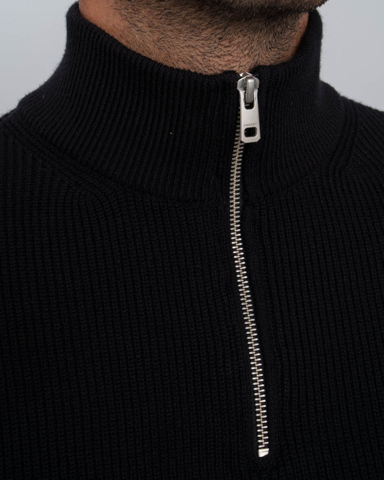 Ribbed Knit Troyer (Black)