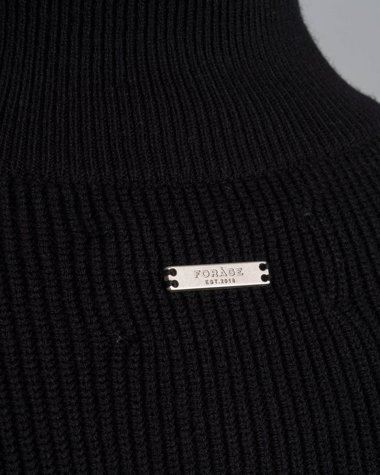 Ribbed Knit Troyer (Black)