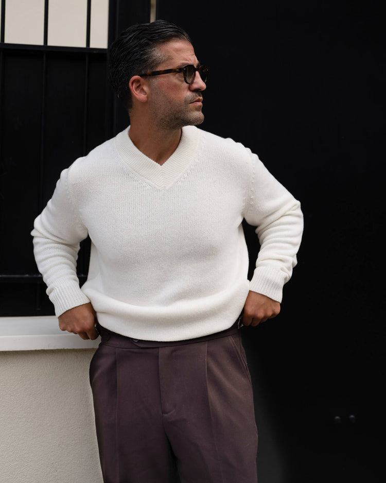 Wool Knit V-Neck (Off-white)