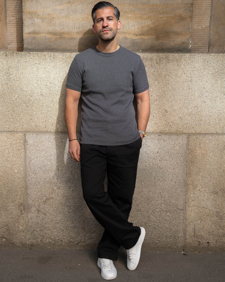 Fine Rib T-Shirt (dark grey melange)