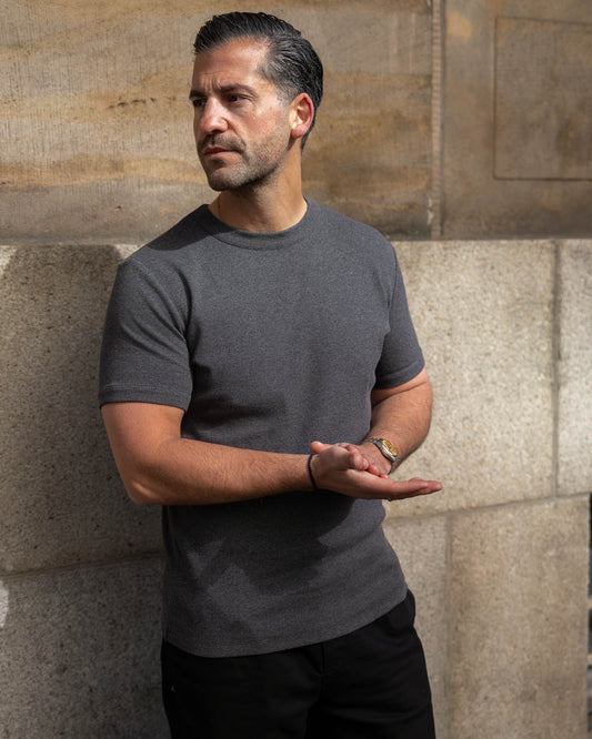 Fine Rib T-Shirt (dark grey melange)