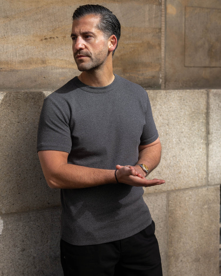 Fine Rib T-Shirt (dark grey melange)