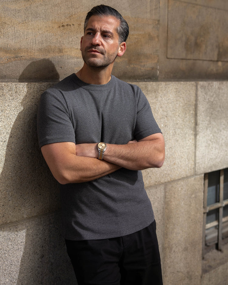 Fine Rib T-Shirt (dark grey melange)