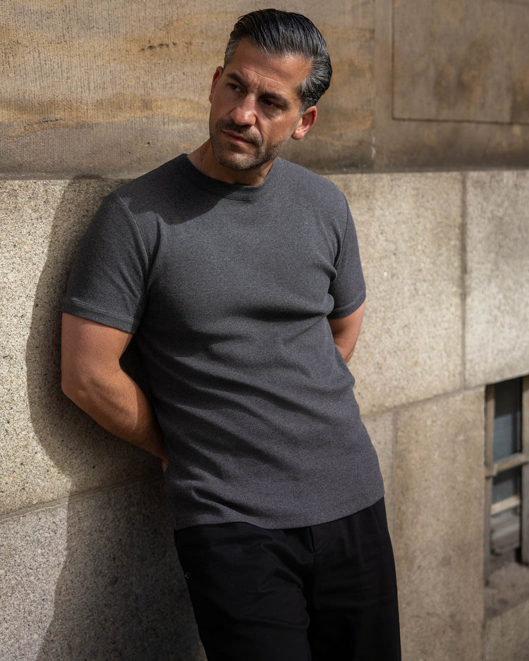 Fine Rib T-Shirt (dark grey melange)
