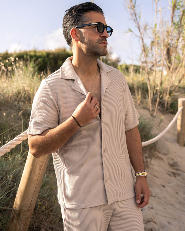 Plissee Set Short Sleeve Shirt + Pants (Sand)