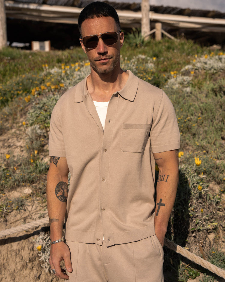 Flat Knit Short Sleeve Shirt (taupe)