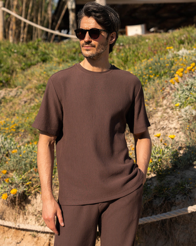 Plissee Set T-Shirt + Pants (Brown)
