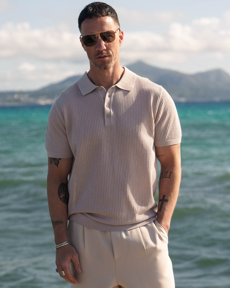 Mesh Knit Polo Shirt (Greige)