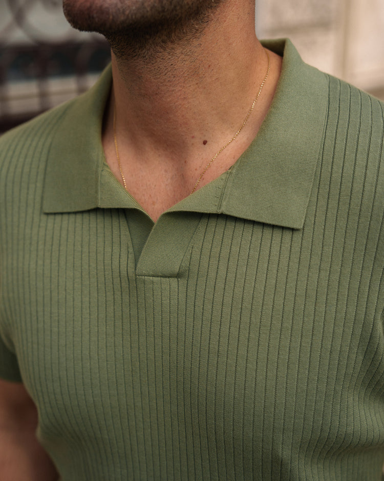 Wide Rib Knit Polo Shirt (Green)