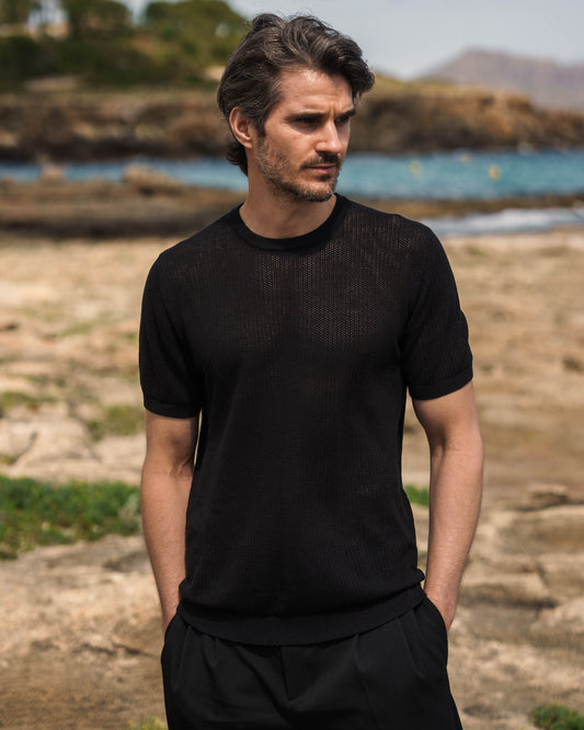 Mesh Knit T-Shirt (Black)