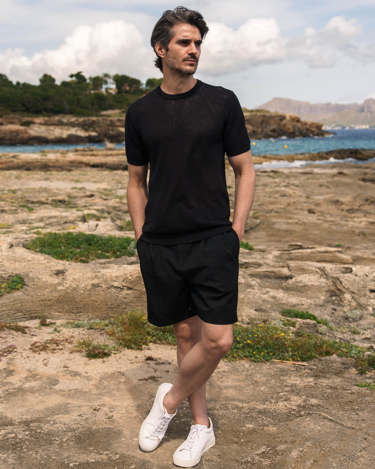 Mesh Knit T-Shirt (Black)