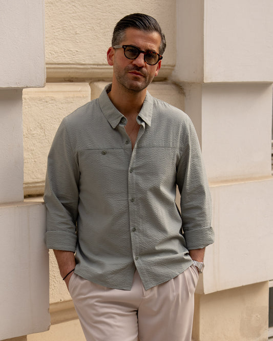 Seersucker Classic Shirt (Mint Blue)