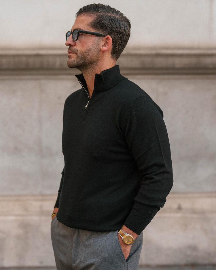 Merino Half-Zip (Black)