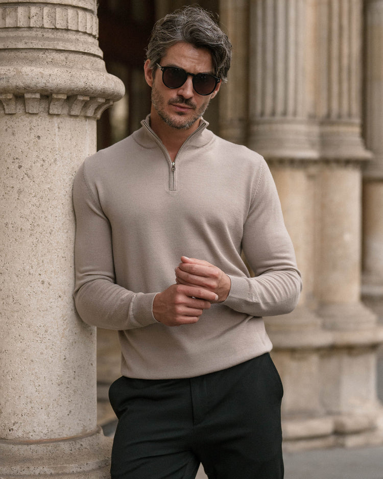 Merino Half-Zip (Taupe)