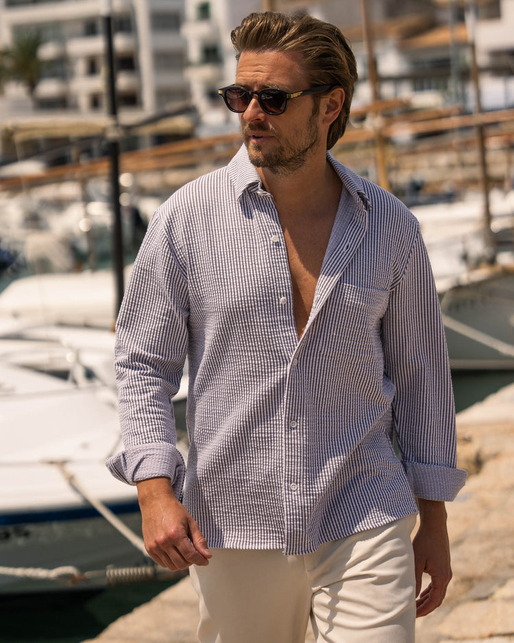 Striped Long Sleeve Shirt (Brown/White)