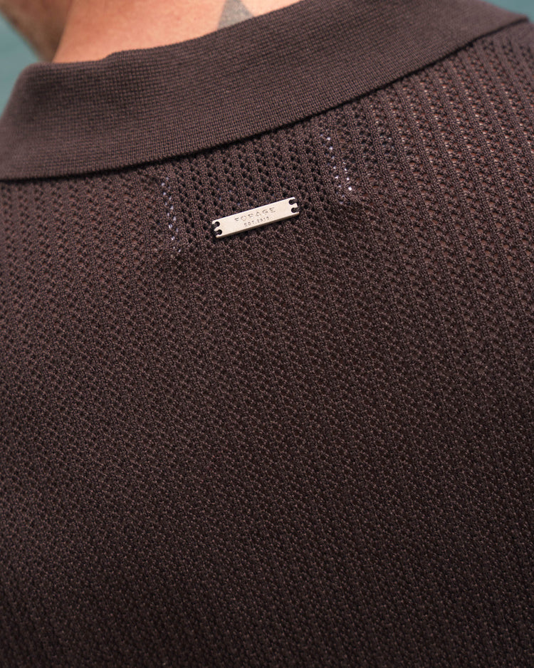 Mesh Knit Polo Shirt (Brown)