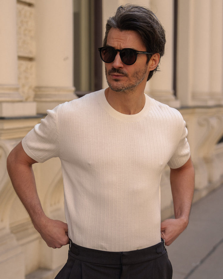 Wide Rib Knit T-Shirt (Off-White)