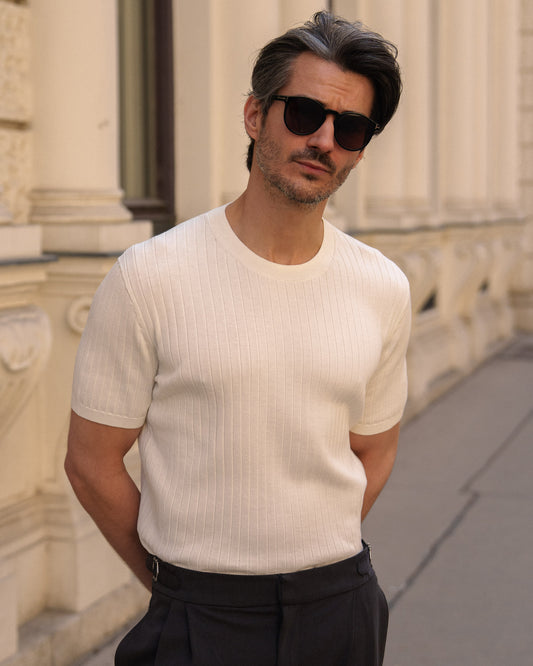 Wide Rib Knit T-Shirt (Off-White)