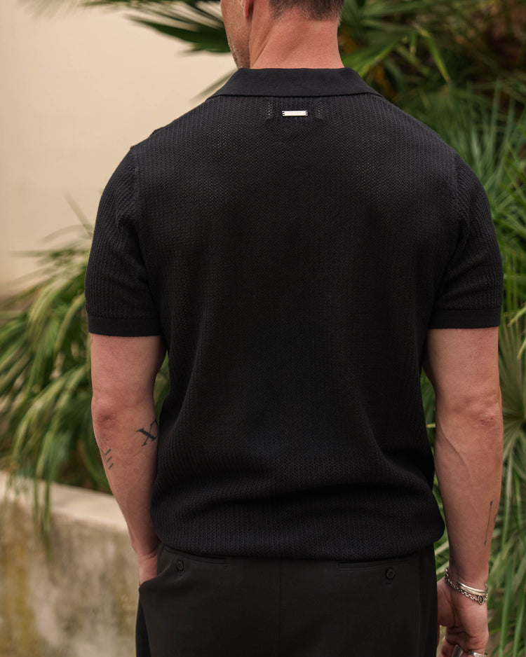 Mesh Knit Polo Shirt (Black)