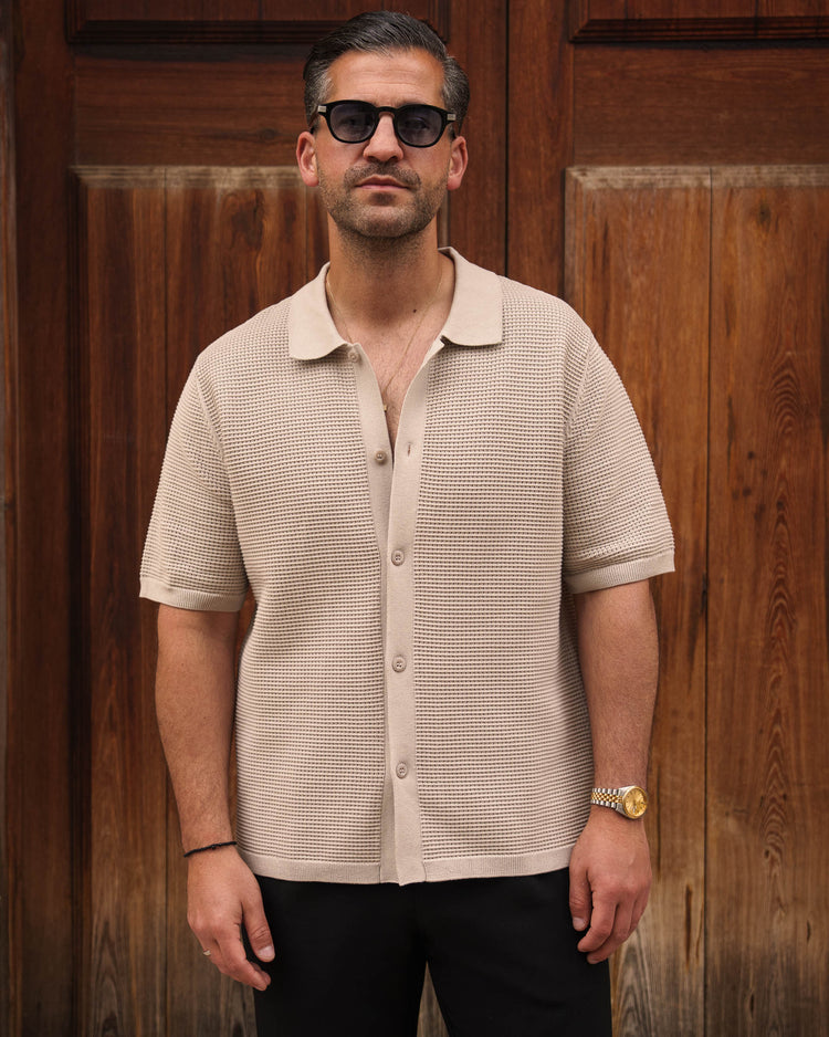 Mesh Knit Short Sleeve Shirt (Sand)