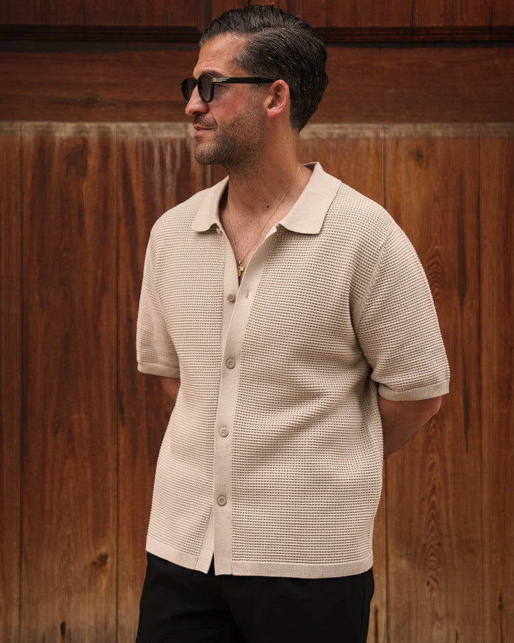 Mesh Knit Short Sleeve Shirt (Sand)