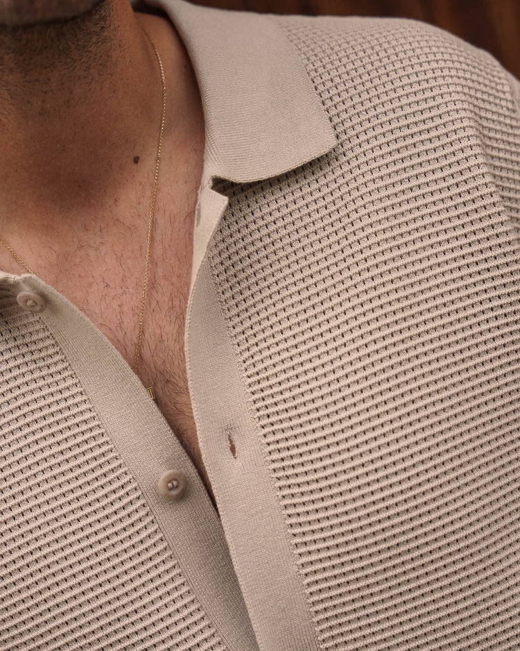 Mesh Knit Short Sleeve Shirt (Sand)