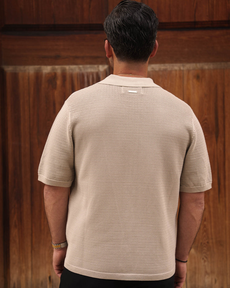 Mesh Knit Short Sleeve Shirt (Sand)