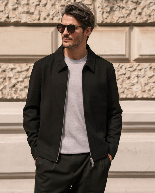 Wool Harrington Jacket (Black)