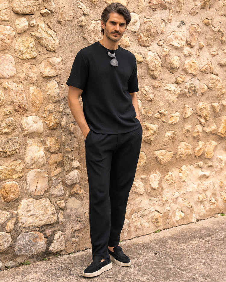 Plissee Set Short Sleeve Shirt + Pants (Black)