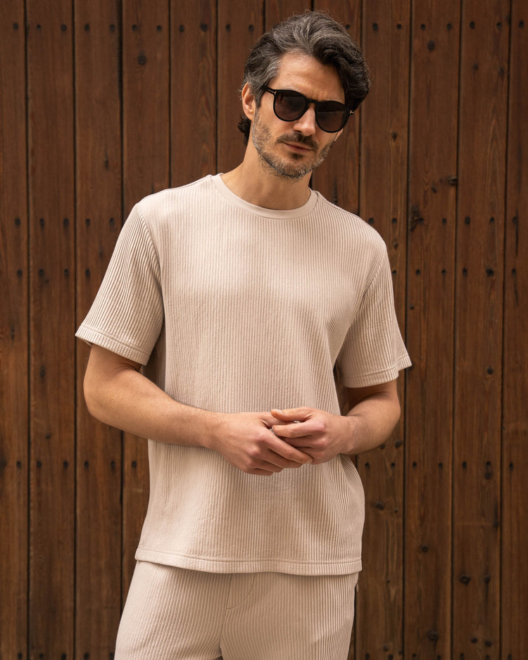 Plissee Set T-Shirt + Pants (Sand)