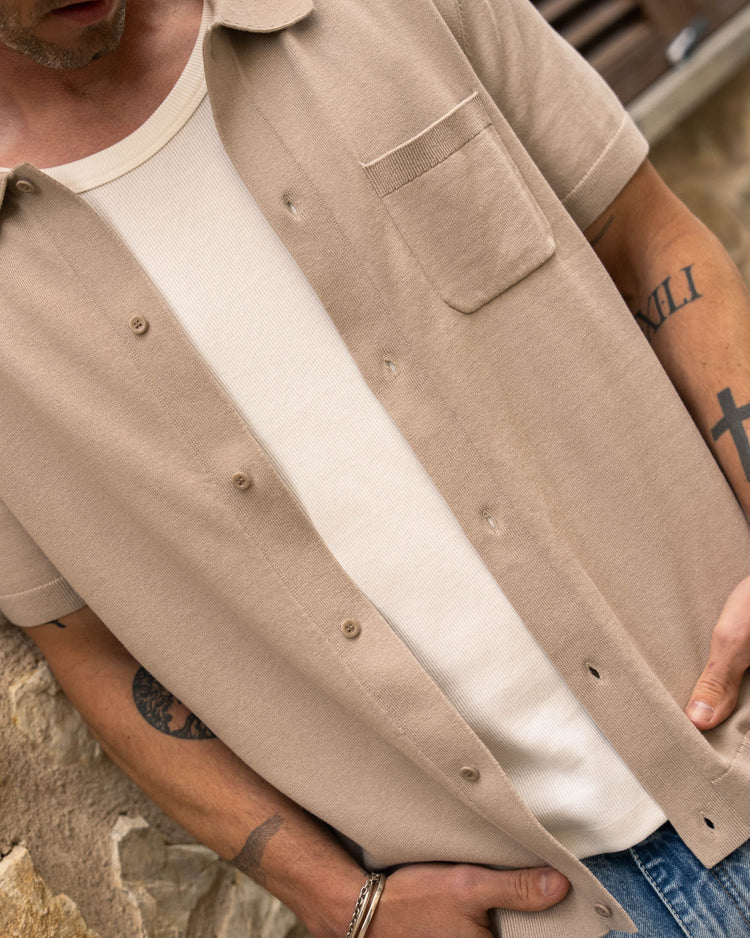 Flat Knit Short Sleeve Shirt (taupe)