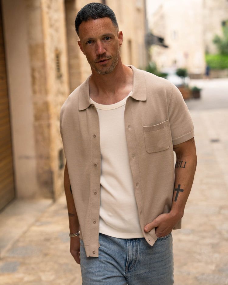 Flat Knit Short Sleeve Shirt (taupe)